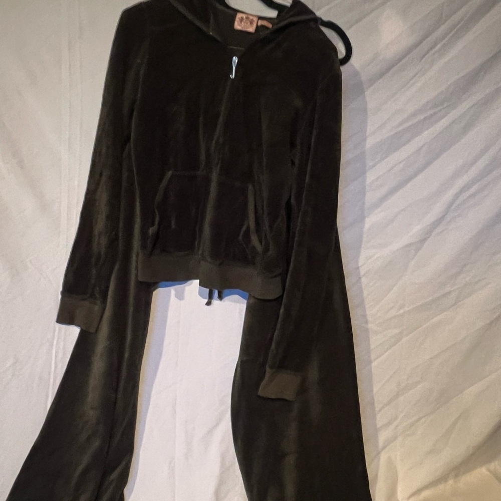 Original Y2K Juicy Couture Dark Green Velour Zip-Up Hoodie